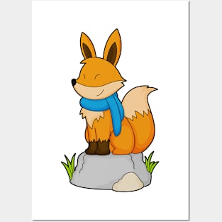 Fox with Scarf on Rock Posters and Art